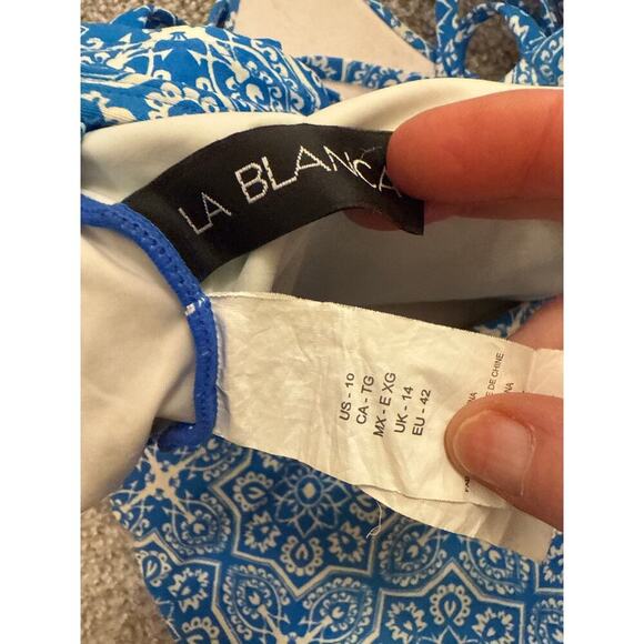 La Blanca Tile We Meet Again Blue Strappy Back One-Piece, sz 10 - Picture 8 of 9